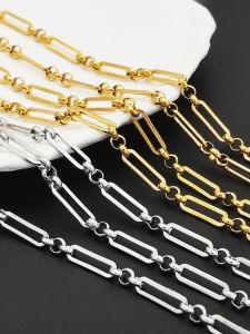 สร้อยคอ สร้อยข้อมือ DIY ทองแดงแท้ 18K ทรงสี่เหลี่ยมยาว โซ่แบบเล็ก โซ่ไททาเนียม เครื่องประดับแฟชั่น