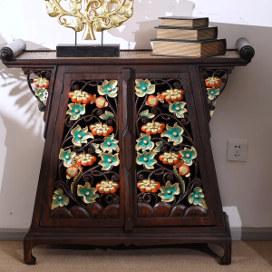 ตู้ตกแต่งไม้เนื้อแข็งไทย ตู้แกะสลักเอเชียตะวันออกเฉียงใต้ ตู้เก็บของไทยโบราณ