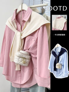 Spring and Autumn Fancy Shirt Casual Loose Bandage Dress Long Sleeves Tops French Two-Piece Suit with a Shawl Shirt Coat Women