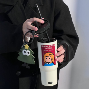 Stainless Steel Straw Cup Large Capacity Office Fruit Tea Insulated Cup Car Mounted Simple Design High Aesthetic Value Water Cup