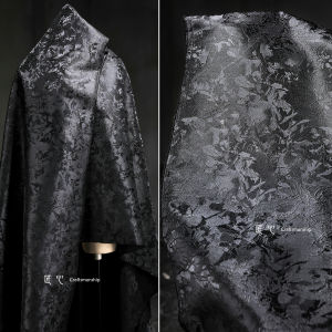 สีดำ โรงงานเชิงเส้น งานปัก ผ้าสร้างสรรค์ 3d พื้นผิว เสื้อสูทออกแบบ กระโปรง ผ้าผสมต้นไม้ลายดอกไม้สไตล์จีน