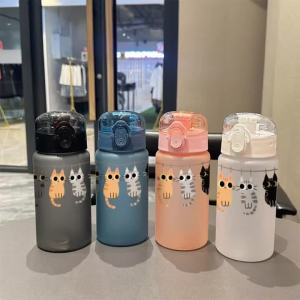 3D Printed 550ML Cute Cat Print Water Bottle Straw Cup Plastic Cup For Kids Outdoor School Travel Drinking Water Bottle