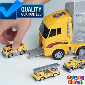 Kids Mini Die-cast Police Fire Military Carrier Truck Rescue Emergency Double Side Transport Truck for Kids