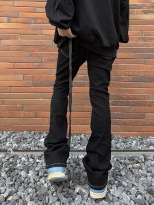 American High Street Vibe Long Sash Jeans Mens Slim Straight Leggings Micro Flared Clean Fit Long Trousers for Teens