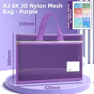 Extra Large A2 Storage Bag Art Supplies Handbag Big 8 Opening Transparent File Bag Zipper Double Layer 4K Drawing Mesh Bag