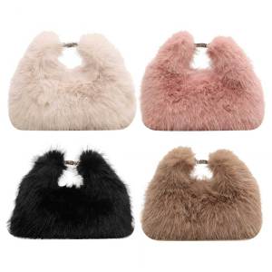 Womens Soft Faux Fur Tote Bag Elegant Fluffy Shoulder Bag for Travel Shopping and Evening Parties in Pink
