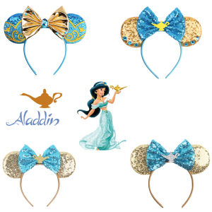Aladdin Mickey Mouse Headbands For Kid Cosplay Genie of the Lamp Bow Hair Accessories Girl Princess Jasmine Castle Ears Hairband