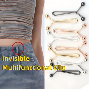 4pcs Invisible Metal Waist Clips - Adjustable Button Clips for Jeans/Clothes Slimming Tightener with Hidden Design
