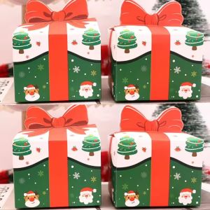 30Pcs Christmas Bow Favors Gift Boxes Santa Claus Snack Xmas Packaging Boxes Square for Christmas Decora Candy Gift Container