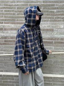 Trendy American Style Long Sleeve Plaid Loose Fit Hoodie Shirt for Men And Women Spring Autumn Vintage Streetwear Casual Shirt