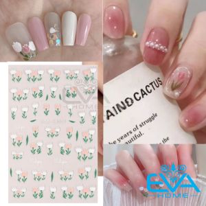 Sticker Dán Móng Tay 3D Chống Nước Hoa Tulip Viền Vàng Sang Trọng YB001 / Pink Flower Nail Sticker Tulip YB001