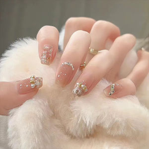 MONLEYTA | Handmade Short Wearable Nail Art 2025 New Year Style Nail Tips Professional Medium Long Design Nail Stickers Easy Wear On