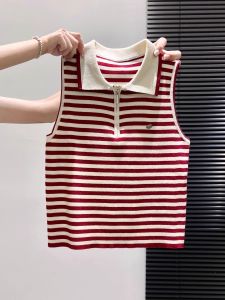 LUOSHAO | Color Block Striped Knit Vest Slimming Sleeveless Polo Neck