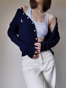 Áo Khoác Cardigan Dệt Kim Dài Tay Thêu Ôm Vừa Vặn Cho Nữ Mùa Thu 2023 Áo Khoác Ngoài Cổ Tròn Thường Ngày Chất Liệu Khác