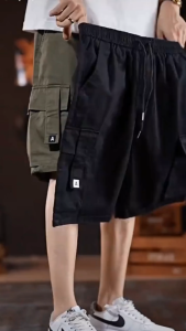 Fashion Twill cotton fabric Multi pocket Cargo Shorts Plain Loose Elastic waist Tactical pants M-3XL