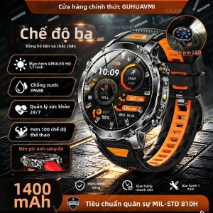 GUHUAVMI | 2026 Quân Đội Đồng Hồ Thông Minh Dành Cho Nam 1400MAh Pin IP68K Chống Nước Đo Nhịp Tim Cuộc Gọi Bluetooth Vòng Tay Thể Thao Ngoài Trời Đèn Pin