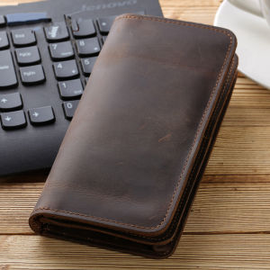 Retro Style Handmade Long Leather Wallet for Men with Multiple Card Slots Large Capacity Business Cowhide Clip