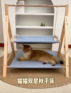 EZPET Tilam Buaian Kucing Kayu Katil Gantung Kucing Wooden Double Cat Hammock Swing Bed Tempat Tidur Kucing Wooden Cat Hammock Swing Bed Hanging Cat Nest Cat House Pet Furniture 猫吊床 木质猫床 猫窝 宠物吊床