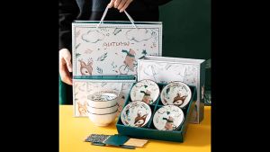 ถ้วยเซรามิก 6 ใบ พร้อมตะเกียบ ชุดของขวัญ ถ้วย ชุดถ้วย 6ใบ พร้อมตะเกียบ ของรับไหว้