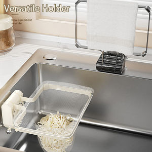 Kitchen Food Waste Sink Filter Net Holder with 50 Pcs Disposable Sink Filter Mesh Bag Foldable Drain Strainer Dish Washing Storage Rack Basin Net Colanders