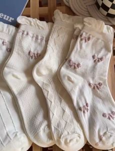 White Lace Socks For Women Medium Tube Sock Korean Stockings For Students