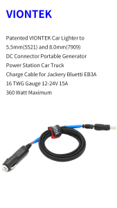Patented VIONTEK Portable Generator Power Station Car Truck Charge Cable Lighter to 5.5mm(5521) and 8.0mm(7909) XT60 XT90 DC Connector  for AnkerJackery Bluetti EB3A 16 Gauge 12-24V 15A 360 Watt Maximum