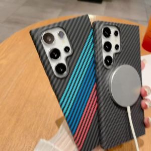 Ultra Thin Carbon Fiber Texture Armor Magnetic For Magsafe Case For Samsung S25 S24 S23 S22 Note 20 Ultra 10 Plus Hard PC Cover