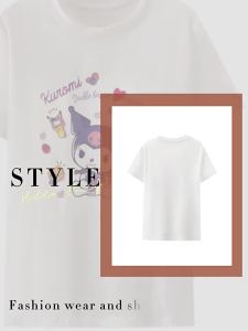Summer T-shirts for Kids Girls 5-16Years Kuromi T-shirt Cotton Short Sleeves Croptop New Cute T-shirt Teens Tops Tee Black White Print Design Soft Korean T-shirts