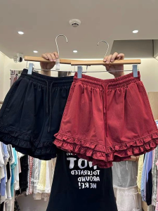 plus Size 240 Pounds French Vintage Wood Grain Edge Shorts Womens Summer Elastic Waist Loose Slimming Casual Short Pants