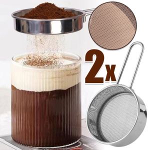 2Pcs Small Stainless Steel Sieve Strainer Super Fine Mesh Strainer With Handle Matcha Chocolate Powder Drainer For Kitchen Baking Tools