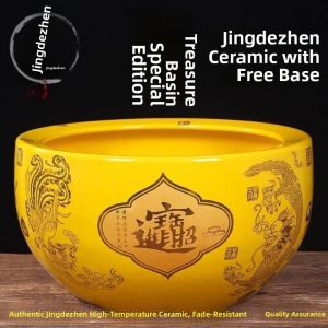 Jingdezhen Ceramic Wealth Attraction Basin Decorative Feng Shui Item for Entrance Hall Business Opening Gifts Decor
