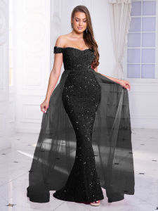 Đầm Dạ Hội Nhung Hồng Lệch Vai Romagic Dành Cho Nữ Có Đuôi Lưng Trần Chi Tiết Đính Sequin Lấp Lánh Thích Hợp Cho Đám Cưới Dạ Hội 2025