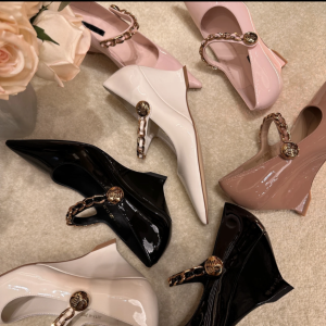 Rich Self ~ Metal Chain Word Wedge Pointed Mary Jane Negative Heel Genuine Leather Easiest for Match Fashion Shoes Women