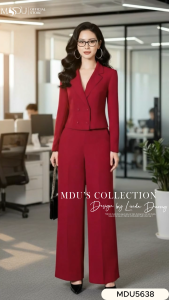 Set Vest BST MDU5638 Chất Mango Ý Cao Cấp Gồm Áo Vest 2 Lớp Phối Quần Tây Dáng Suông Có Túi Từ MDU