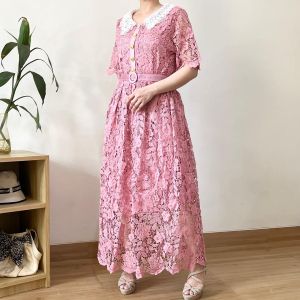 ●ECLAIRE● 003 Dress Midi Collar Lace Brokat Brukat Pesta Korea Kondangan Vintage Boho Bohemia CNY Imlek Natal Christmas Kemerdekaan Import szboz