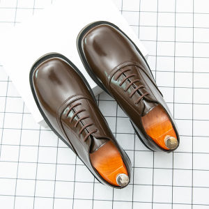 Brown Derby Leather Shoes Mens Large Size 46 Autumn Casual Business Formal round Toe Heightening Wedding Groom Men Style
