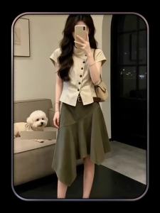AICAILIN | Đầm Tay Ngắn Nút Bất Quy tắc