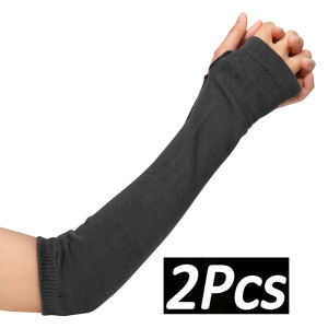 Y2K Punk Long Sleeves Fingerless Gloves Cuff for Women Men Outdoor Stripe Hip-Hop Knitted Elbow Mittens Elastic Arm Long Sleeves