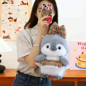 Penguin Plush Toy 25CM Cute Soft Animal Doll Soothing Baby Sleeping Pillow Bowknot Plaid Dress Marine Stuffed Doll Mainan