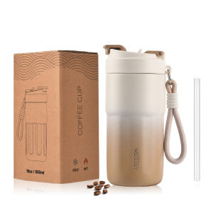316 Stainless Steel Thermal Cup 400/550ML Vacuum Coffee Tumbler with 2-in-1 Straw Lid & Handle Leakproof Insulated Travel Mug