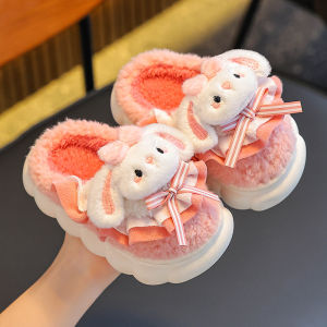 Warm Fleece Lined Childrens Cotton Slippers Cute Rabbit Design Home Comfortable Anti-Slip Slippers for Girls Ages 14+