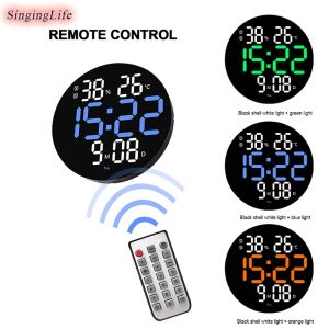 10 Inch Round LED Alarm Clock Large Screen Living Room Digital Wall Clock Silent Time Week Date Temperature Electronic Clock