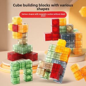 JIFANPAUL | Transparent Magnetic Building Blocks Math Early Education Geometry Sensory Cube