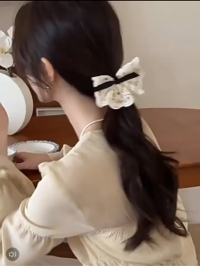 Dây Cột Tóc Nơ Vải Ren Hoa Cúc Sang Chảnh Phong Cách Hàn Quốc Cho Nữ