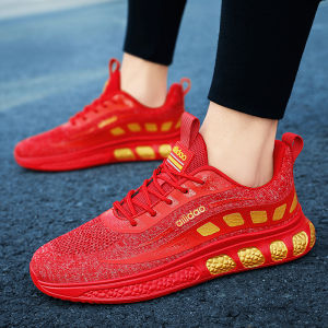 Trendy Sports Shoes for Men in Red Color 2025 Snake Year Casual Breathable round Toe Flat Heel Outdoor Leisure Shoes