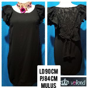 DRESS LENGAN PENDEK BRUKAT HITAM(VEILOND) 218