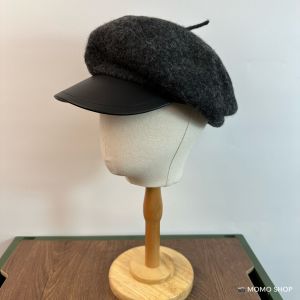 Small Face Flattering Woolen Beret Hat Korean Artistic Retro Versatile Leather Hat Brim Duckbill Cap Street Style Winter Hat