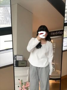 plus Size U-Neck Long Sleeve White T-Shirt Womens Autumn New Style Conceal Meat Slimming Base Shirt Inner Wear Top