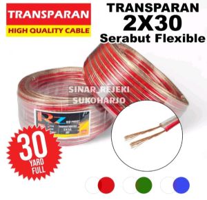 Kabel Listrik Transparan Kabel Serabut (2x30) (2x50) (2x80) Roll 30 Yard Kabel SNIPER  2jalur Kabel Audio serabut