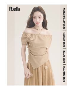 puella | Áo Blouse Ôm Body Trễ Vai Ruffle Bất Đối Xứng Có Dây Thắt